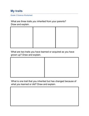 Grade 3 Inherited Traits — Printable No-Prep Worksheet