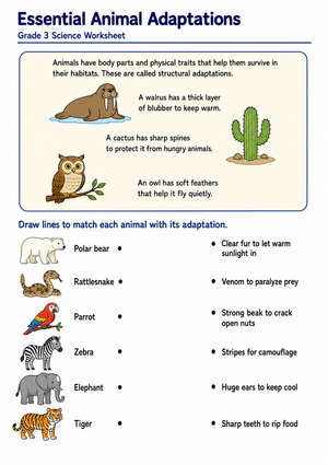 Essential Animal Adaptations Worksheet | Grade 3 Science