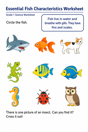 Essential Fish Characteristics Worksheet | Grade 1 Ready