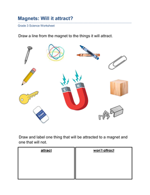 Magnets: Will it Attract? Printable Grade 3 Worksheet