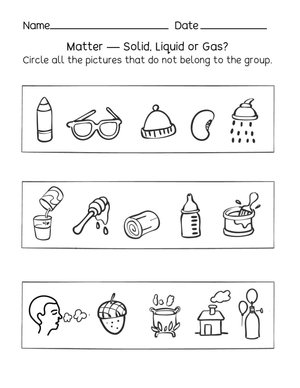 States of Matter Worksheet — Printable Grade 1 Science