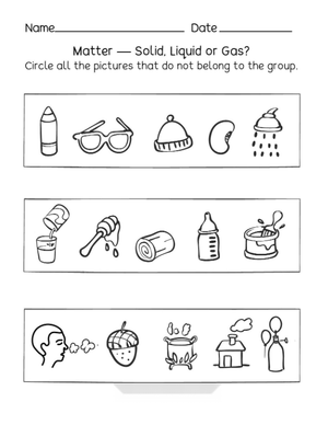 Printable States of Matter Worksheet | Grade K Science