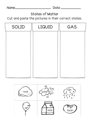 Solid, Liquid, Gas Sorting Activity for Kids