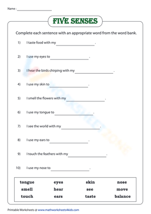 Five senses - Fill in the blank