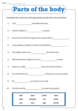 Grade K Body Parts — Printable No-Prep Worksheet