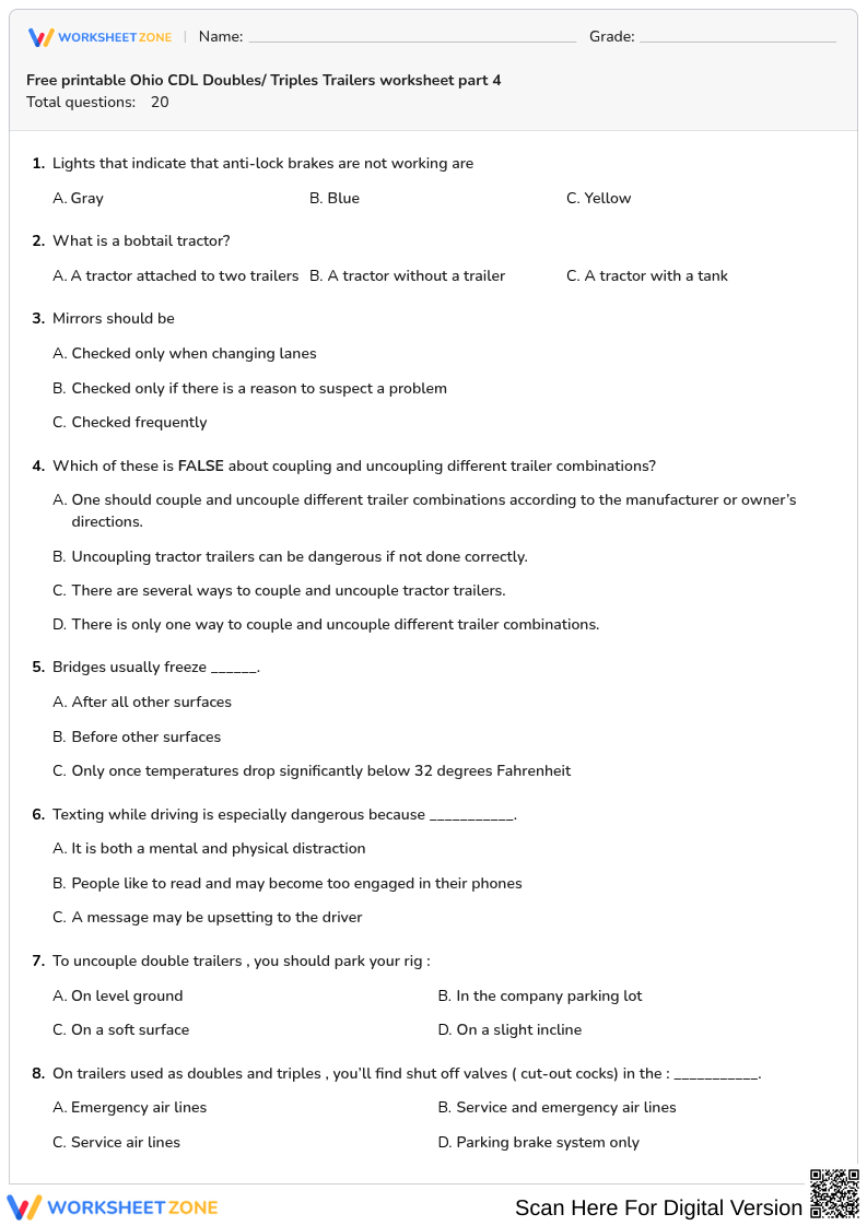 Free printable Ohio CDL Doubles/ Triples Trailers worksheet part 4