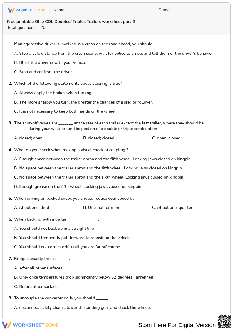 Free printable Ohio CDL Doubles/ Triples Trailers worksheet part 6