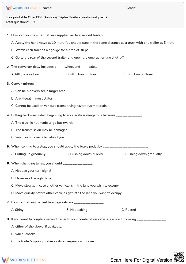 Free printable Ohio CDL Doubles/ Triples Trailers worksheet part 7