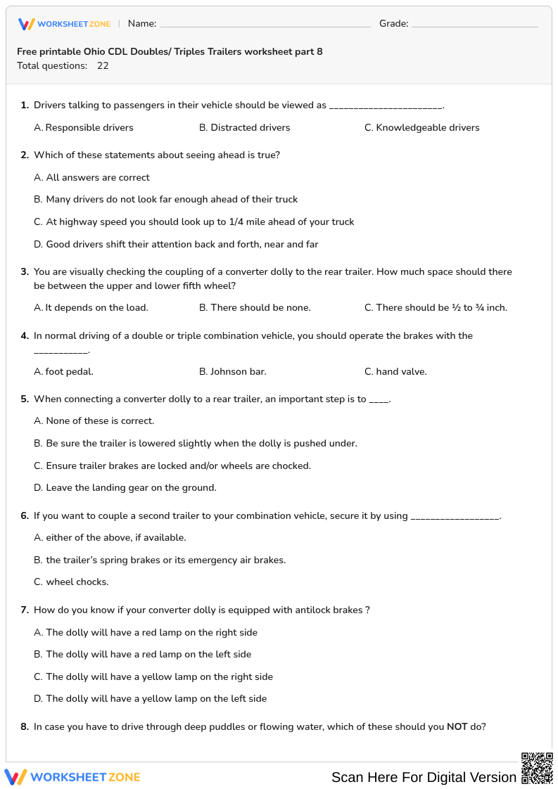 Free printable Ohio CDL Doubles/ Triples Trailers worksheet part 8