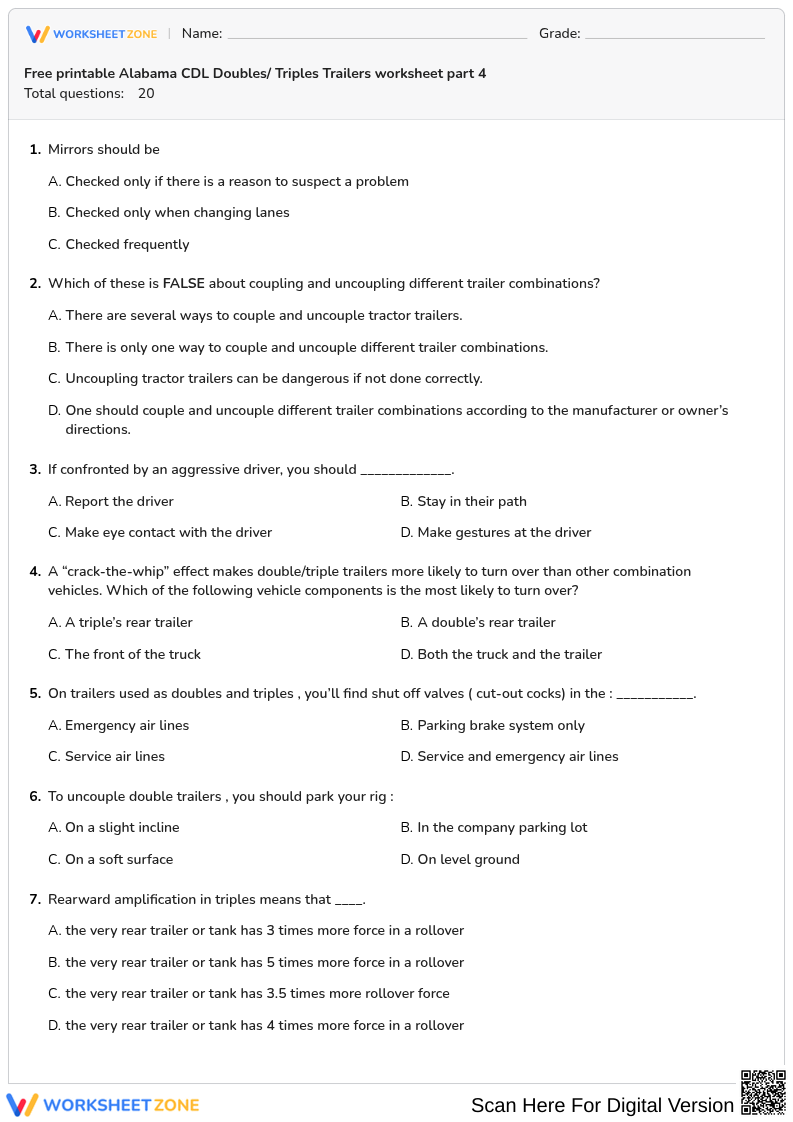 Free printable Alabama CDL Doubles/ Triples Trailers worksheet part 4