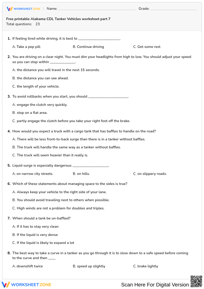 Free printable Alabama CDL Tanker Vehicles worksheet part 7