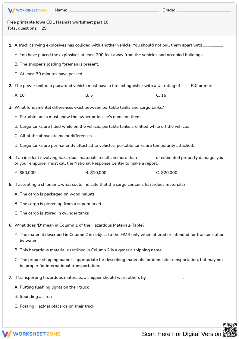 Free printable Iowa CDL Hazmat worksheet part 10