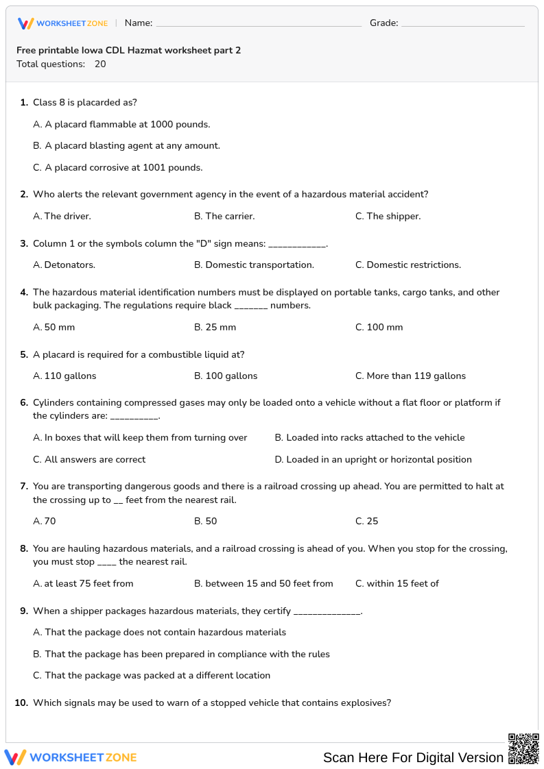 Free printable Iowa CDL Hazmat worksheet part 2