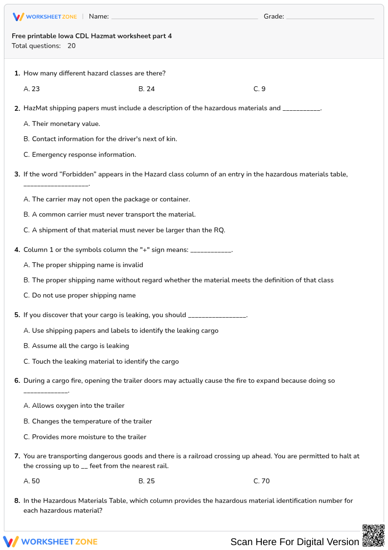 Free printable Iowa CDL Hazmat worksheet part 4