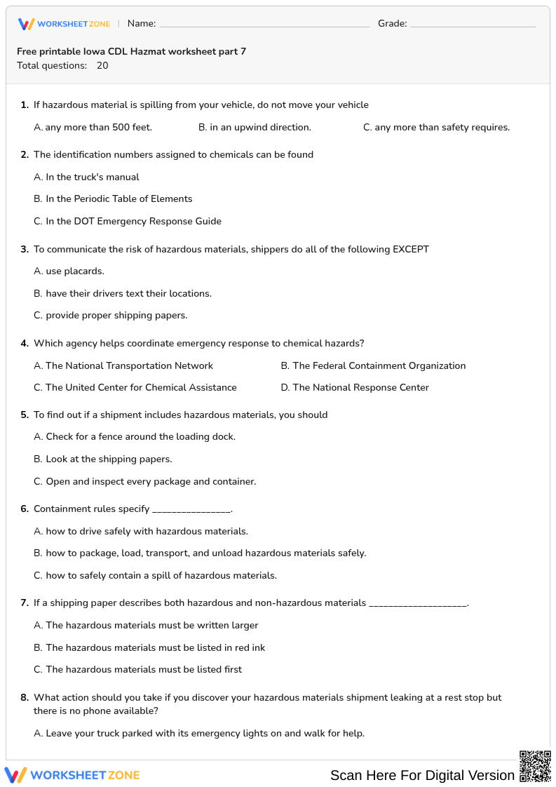 Free printable Iowa CDL Hazmat worksheet part 7