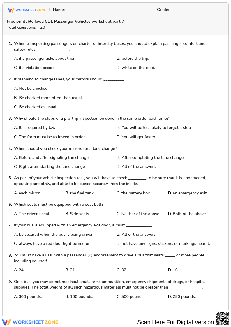 Free printable Iowa CDL Passenger Vehicles worksheet part 7