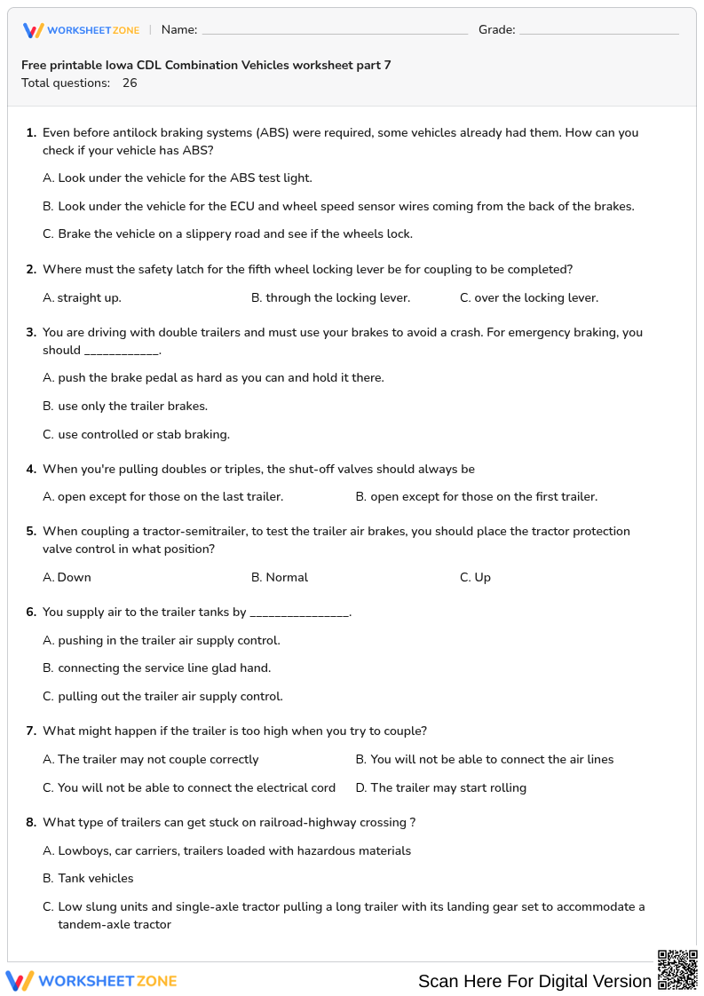 Free printable Iowa CDL Combination Vehicles worksheet part 7