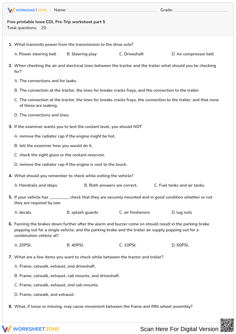 Free printable Iowa CDL Pre-Trip worksheet part 5