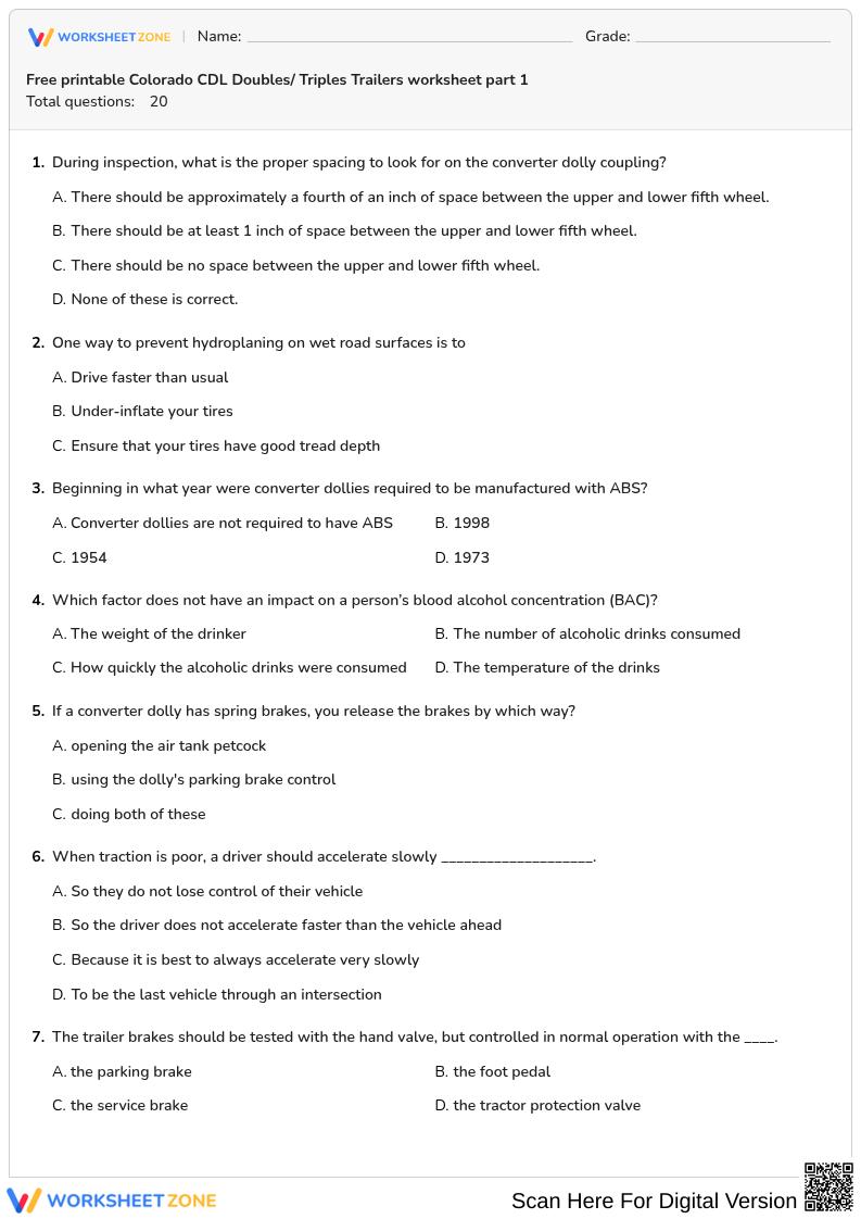 Free printable Colorado CDL Doubles/ Triples Trailers worksheet part 1