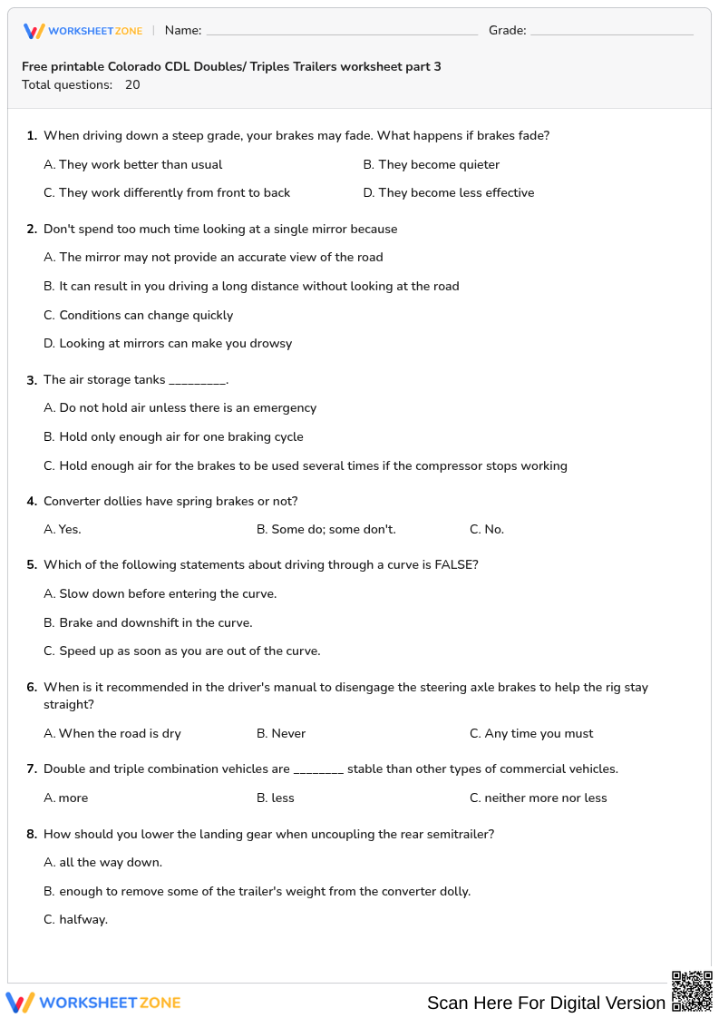 Free printable Colorado CDL Doubles/ Triples Trailers worksheet part 3