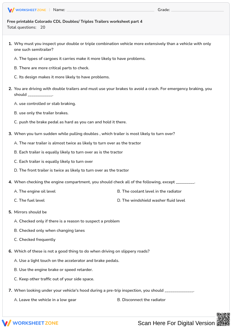 Free printable Colorado CDL Doubles/ Triples Trailers worksheet part 4