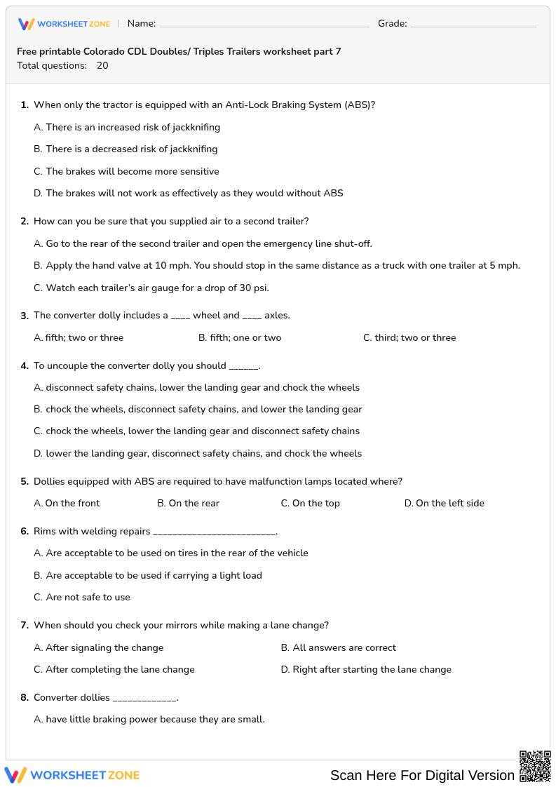 Free printable Colorado CDL Doubles/ Triples Trailers worksheet part 7