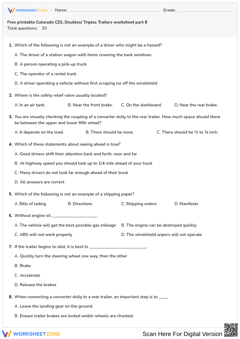 Free printable Colorado CDL Doubles/ Triples Trailers worksheet part 8