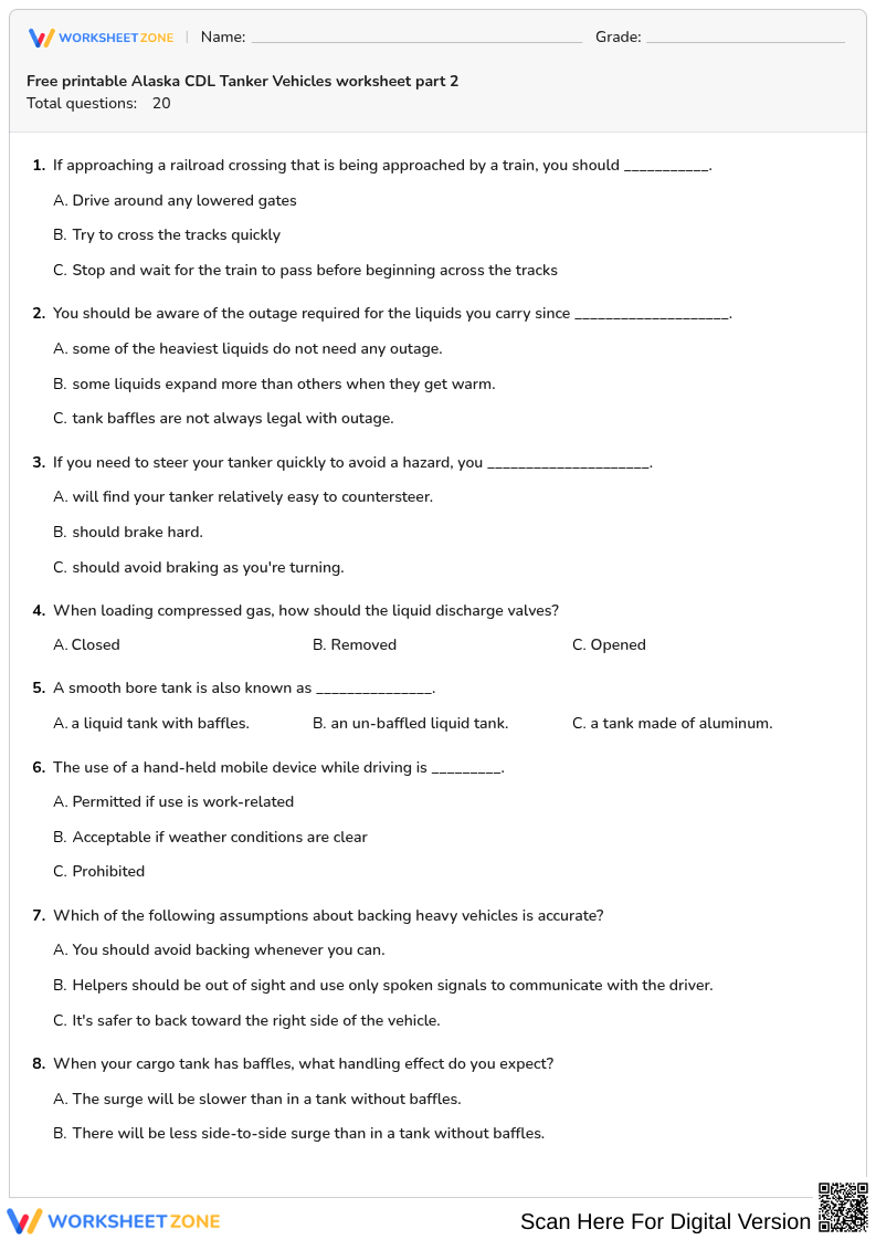 Free printable Alaska CDL Tanker Vehicles worksheet part 2
