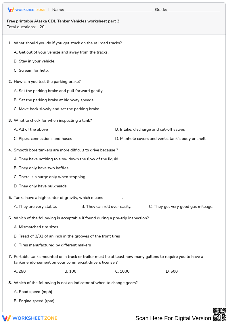 Free printable Alaska CDL Tanker Vehicles worksheet part 3