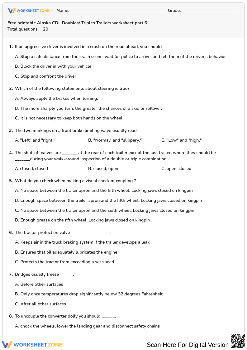 Free printable Alaska CDL Doubles/ Triples Trailers worksheet part 6