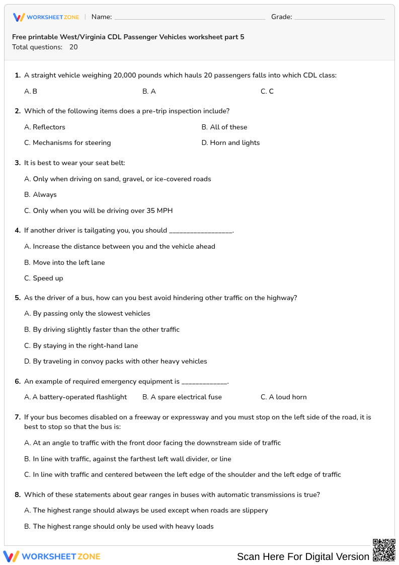 Free printable West/Virginia CDL Passenger Vehicles worksheet part 5