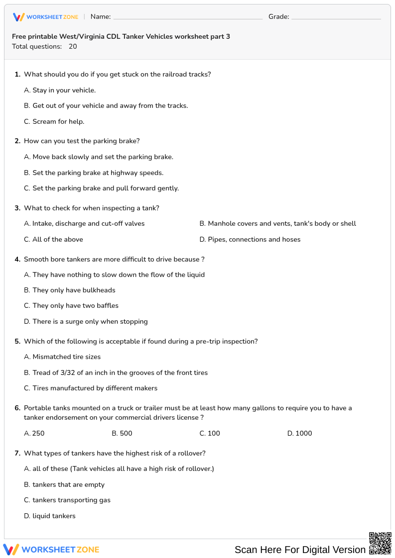 Free printable West/Virginia CDL Tanker Vehicles worksheet part 3