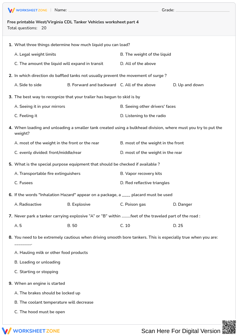 Free printable West/Virginia CDL Tanker Vehicles worksheet part 4