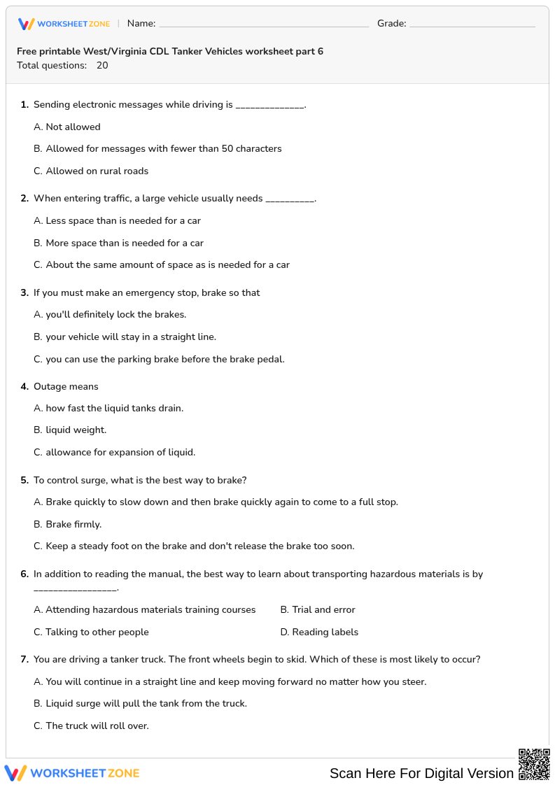Free printable West/Virginia CDL Tanker Vehicles worksheet part 6