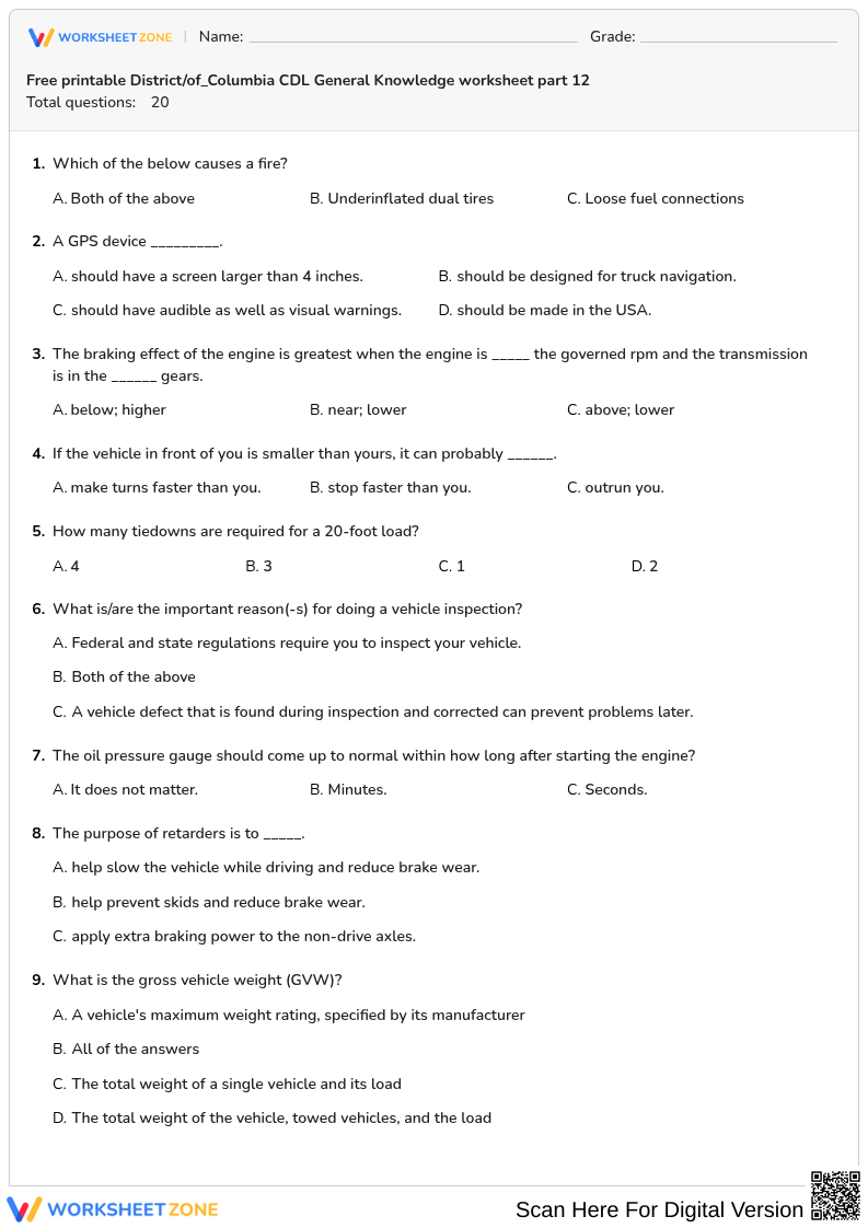 Free printable District/of_Columbia CDL General Knowledge worksheet part 12