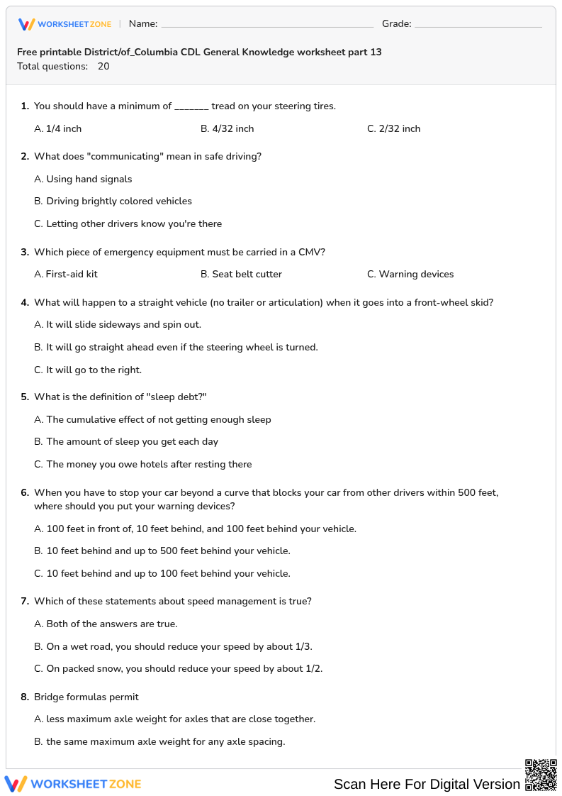 Free printable District/of_Columbia CDL General Knowledge worksheet part 13