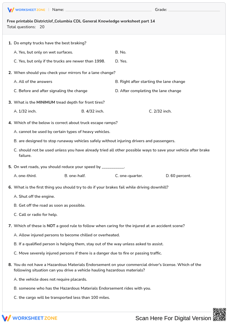 Free printable District/of_Columbia CDL General Knowledge worksheet part 14