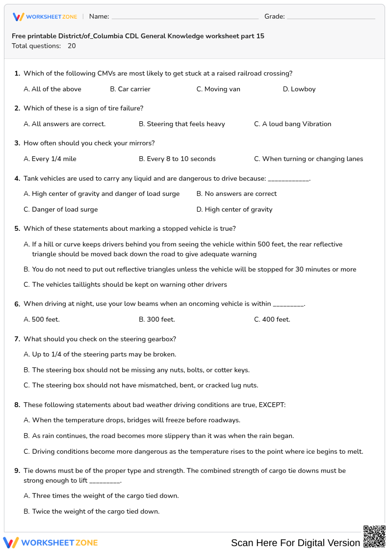 Free printable District/of_Columbia CDL General Knowledge worksheet part 15