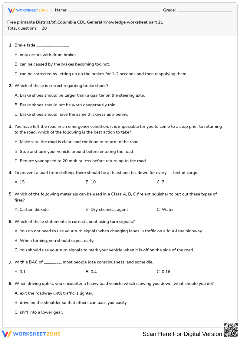 Free printable District/of_Columbia CDL General Knowledge worksheet part 21