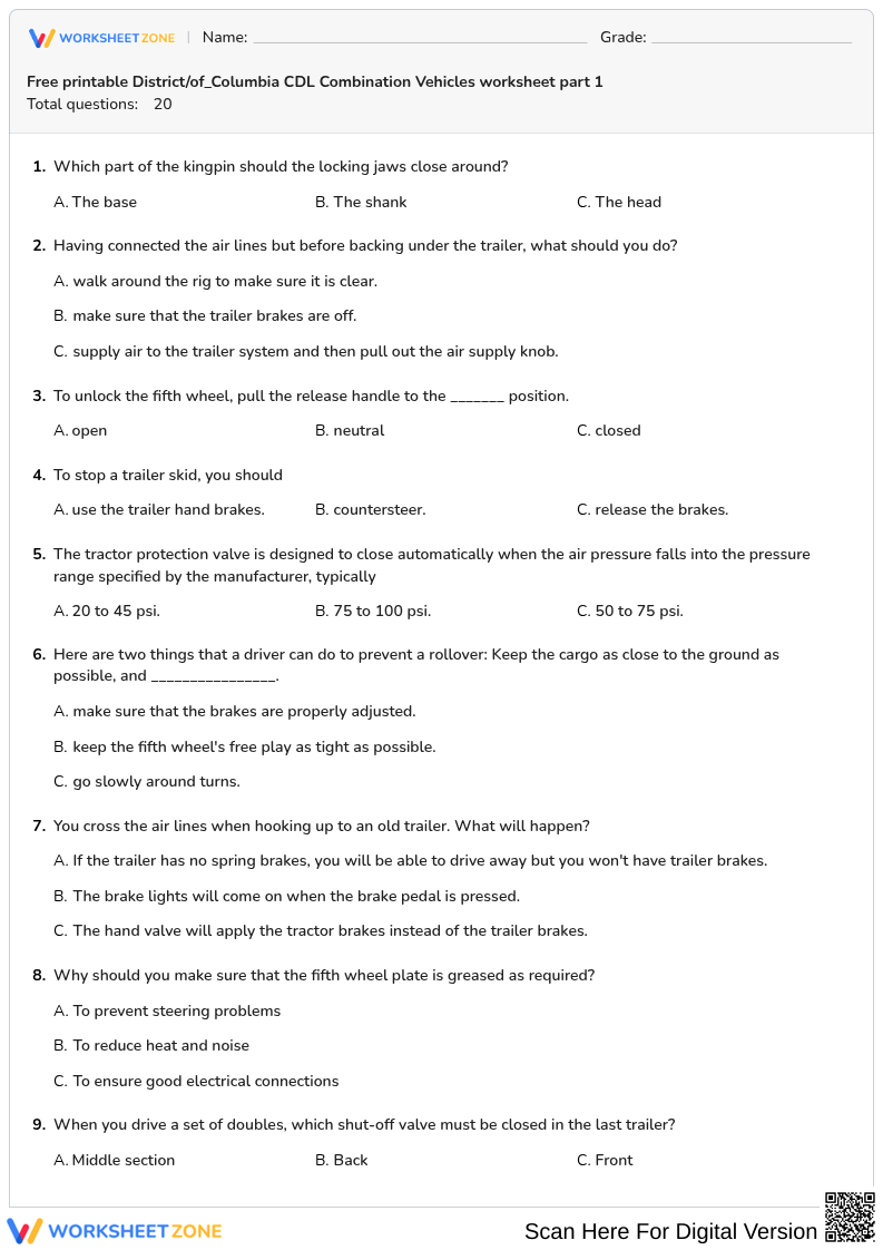 Free printable District/of_Columbia CDL Combination Vehicles worksheet part 1