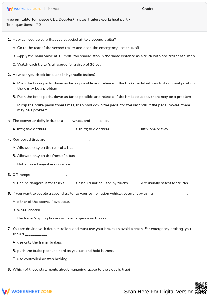 Free printable Tennessee CDL Doubles/ Triples Trailers worksheet part 7