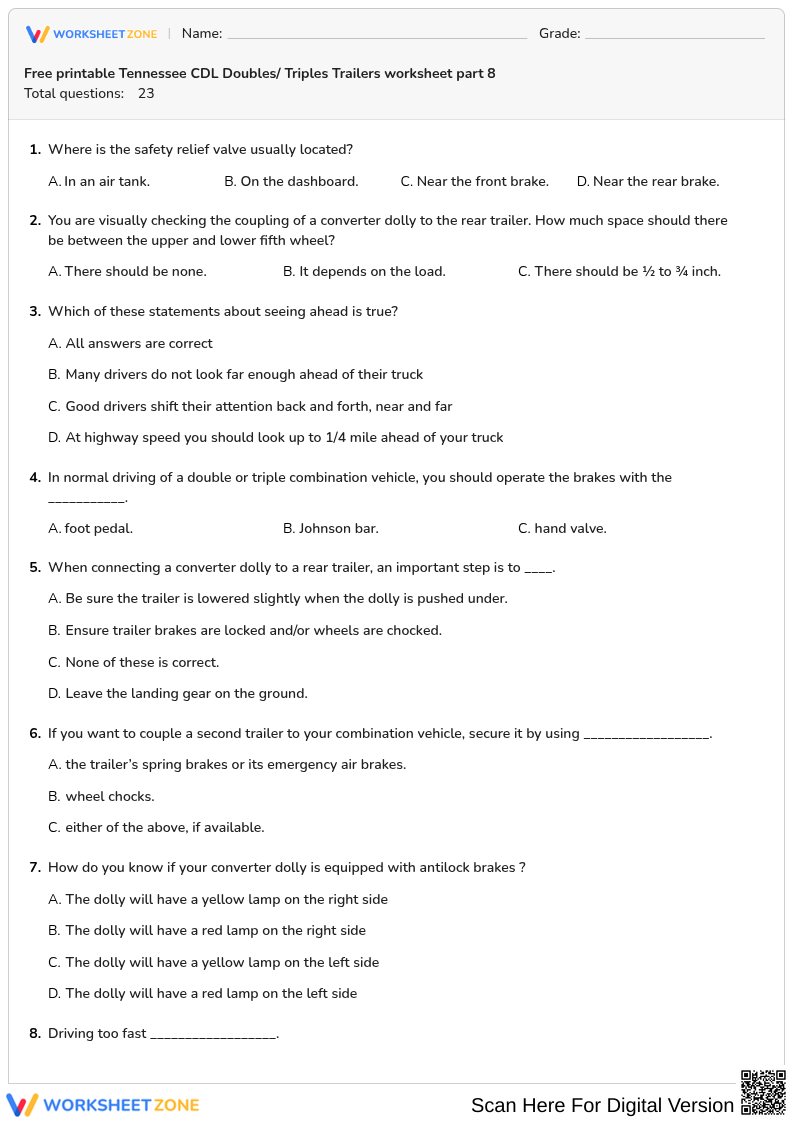 Free printable Tennessee CDL Doubles/ Triples Trailers worksheet part 8