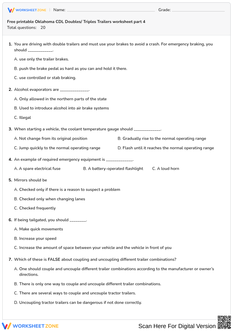 Free printable Oklahoma CDL Doubles/ Triples Trailers worksheet part 4