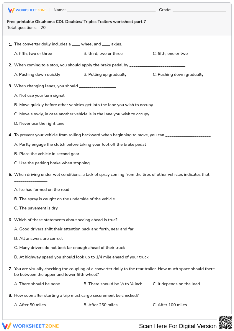 Free printable Oklahoma CDL Doubles/ Triples Trailers worksheet part 7