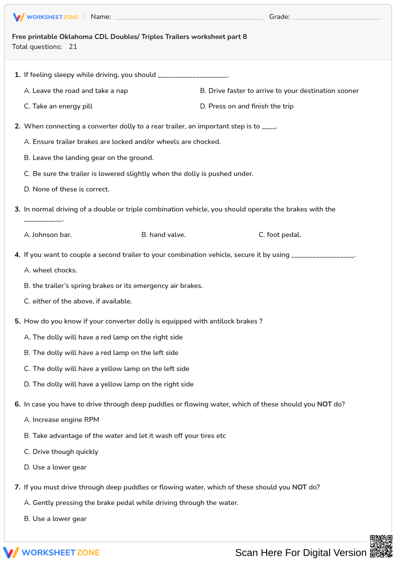 Free printable Oklahoma CDL Doubles/ Triples Trailers worksheet part 8