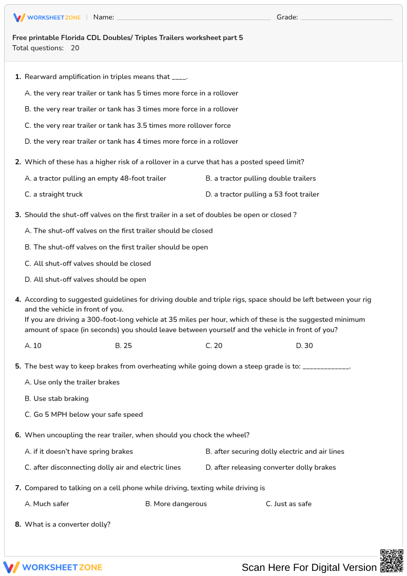 Free printable Florida CDL Doubles/ Triples Trailers worksheet part 5