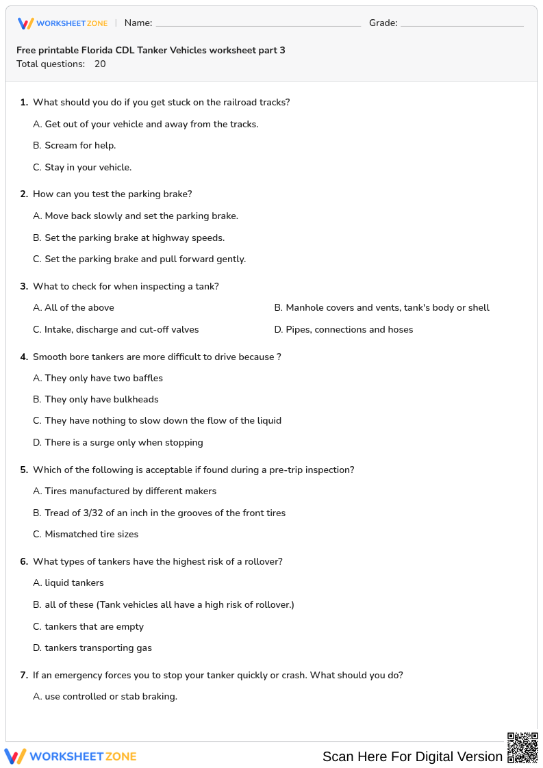 Free printable Florida CDL Tanker Vehicles worksheet part 3