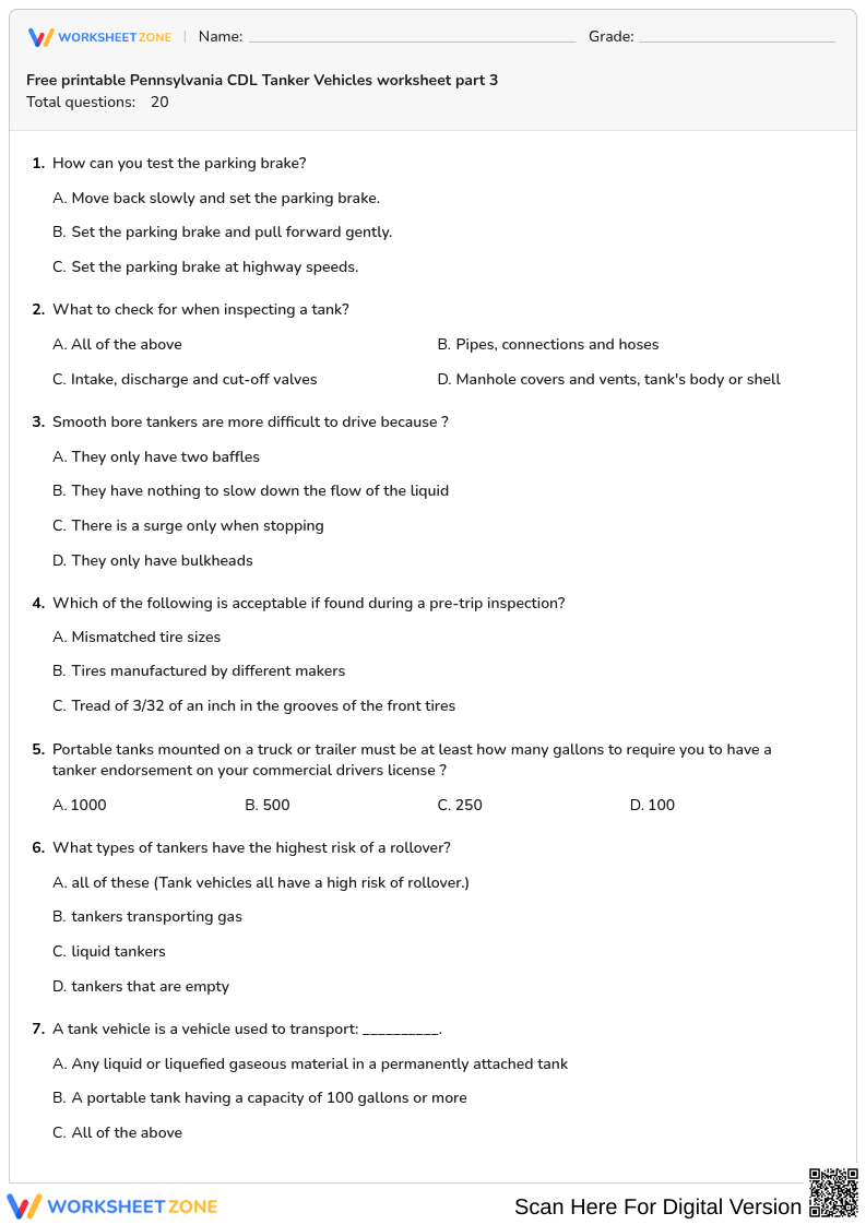 Free printable Pennsylvania CDL Tanker Vehicles worksheet part 3