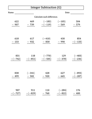 3-Digit Subtraction Worksheet