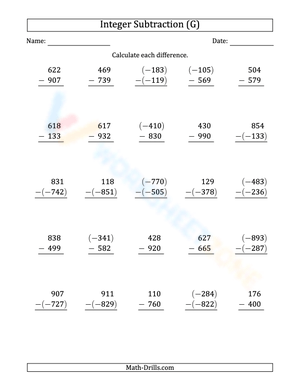 3-Digit Subtraction Worksheet